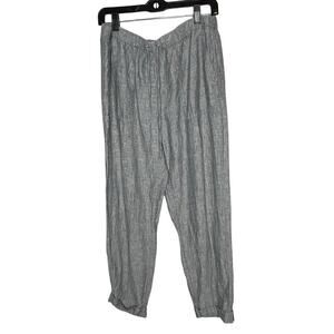 Saks Fifth Avenue 100% Linen Gray Lagenlook Pull on Tapered Leg Pants Size Large